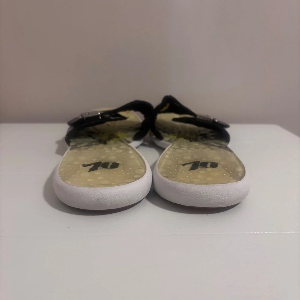 NM70 Vintage Y2K Cyber-Rave Sport Slides Gorpcore Black Yellow Women USA 8